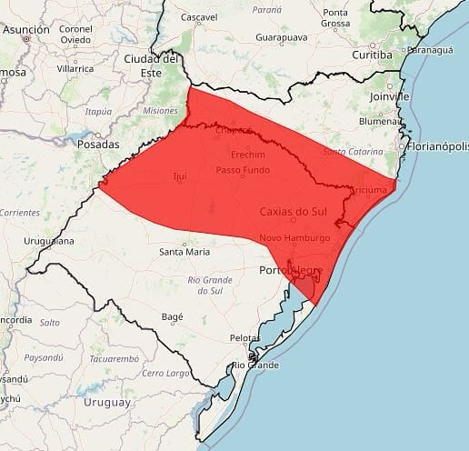 O Instituto Nacional de Meteorologia (Inmet) emitiu um alerta vermelho de tempestade que abrange inclusive a Serra Gaúcha